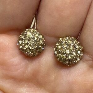 Monet Earrings Pave Ball Circle Rhinestone Stud Modern New 14K Gold Rolled Post